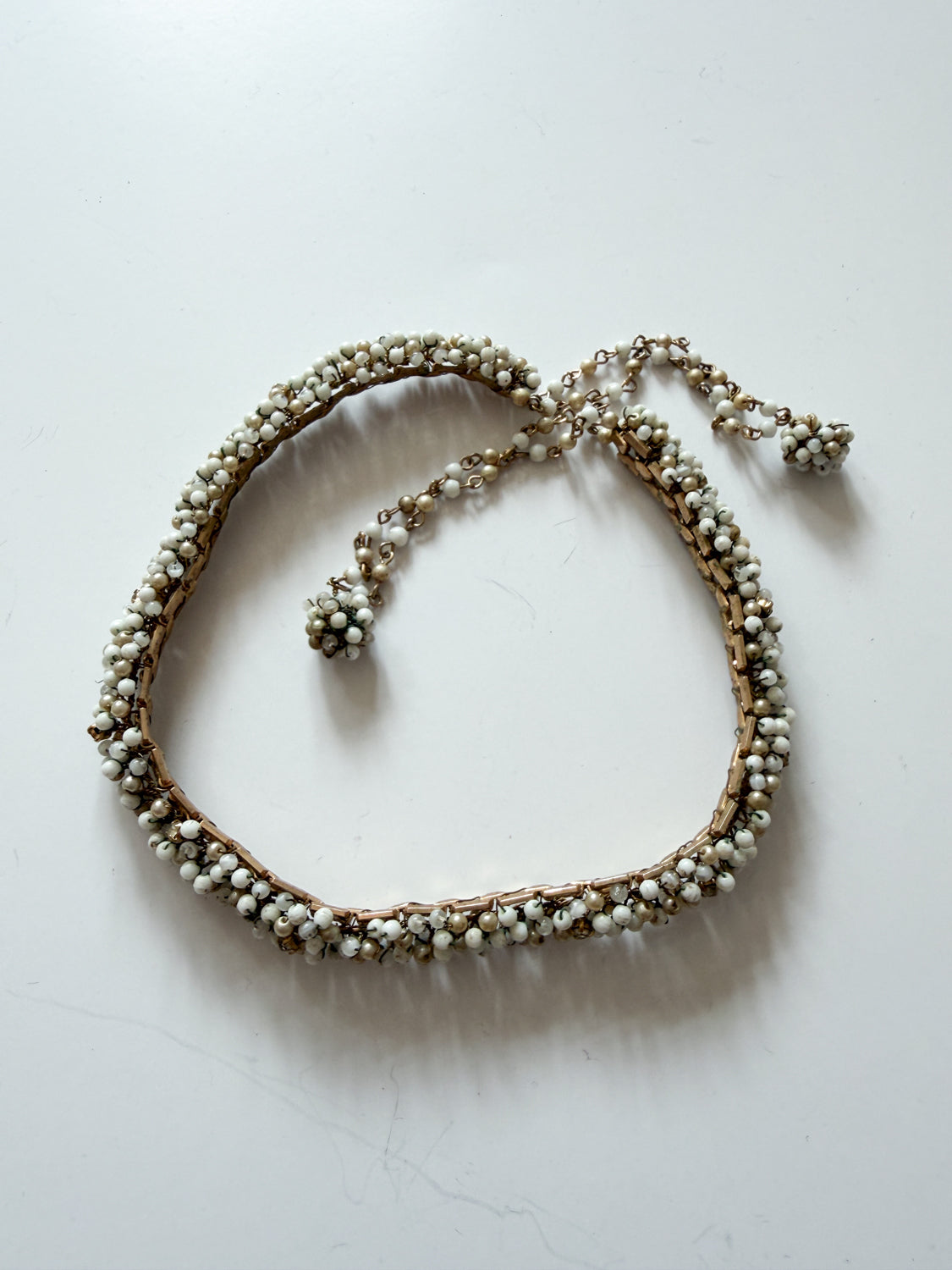 1950s Vintage Woven White and Bronze Beaded Choker