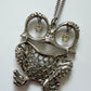 1970s Vintage Silvertoned Rhinestone Big Mama Frog Necklace
