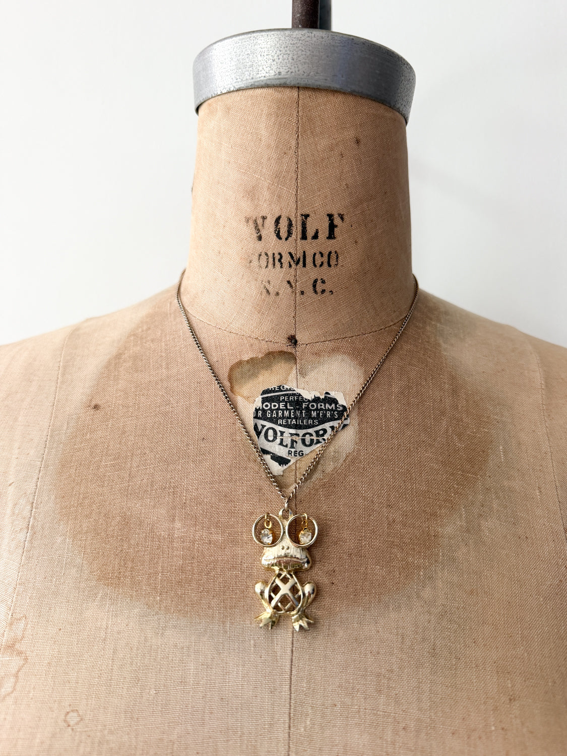 1970s Vintage Gold Rhinestone Little Baby Frog Necklace