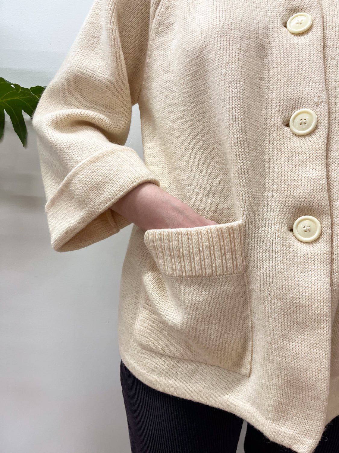 1960's Vintage Cream Double Knit Wool Cardigan Sweater