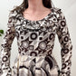 1970s Vintage Abstract Brown And White Patterned Ruffle Jumpsuit
