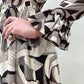 1970s Vintage Abstract Brown And White Patterned Ruffle Jumpsuit