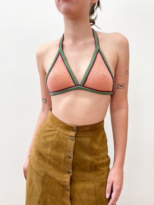 1970s Vintage Knit Tri-Color Bikini Top