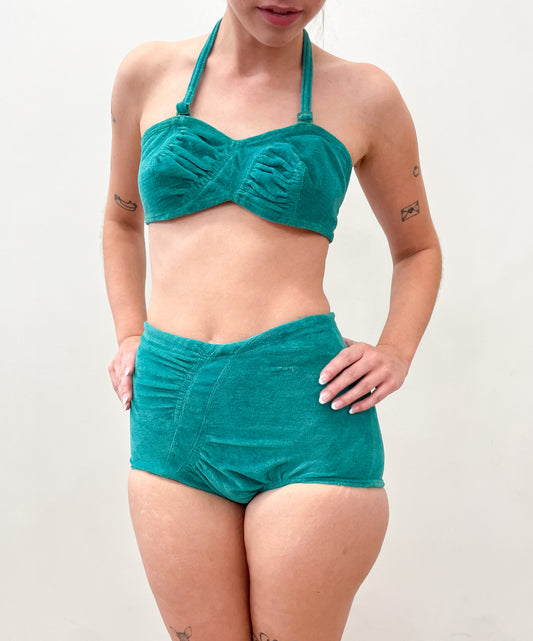 1950's Vintage Aqua High Waist Halter Pinup Bikini Swimsuit
