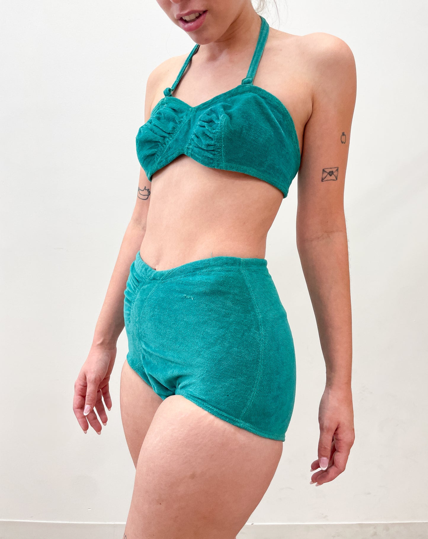 1950's Vintage Aqua High Waist Halter Pinup Bikini Swimsuit