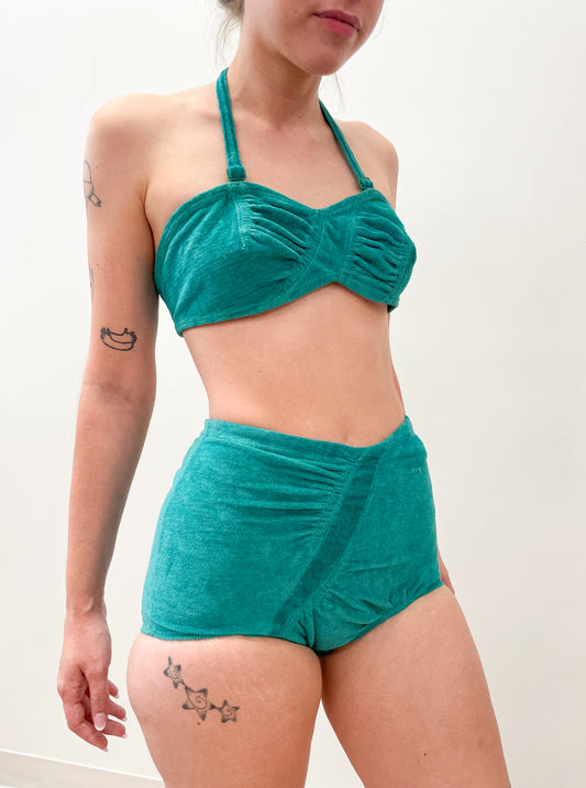 1950's Vintage Aqua High Waist Halter Pinup Bikini Swimsuit