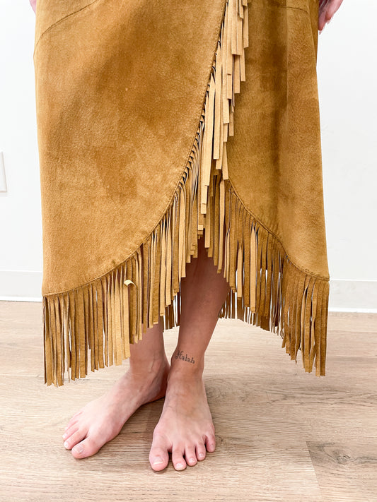 1980's Vintage Suede Fringe Wrap Skirt