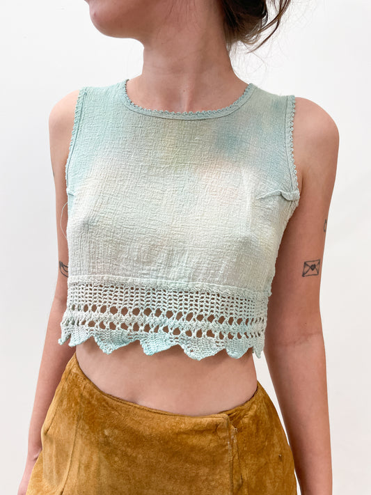 1970's Vintage Pastel Dyed Gauze Crochet Crop Top