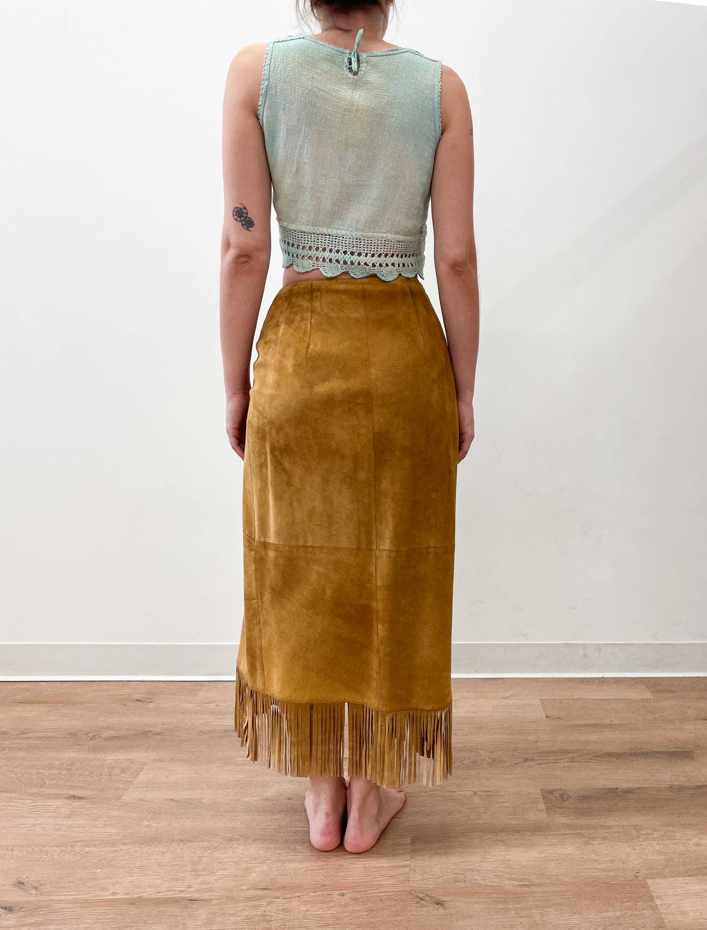 1980's Vintage Suede Fringe Wrap Skirt