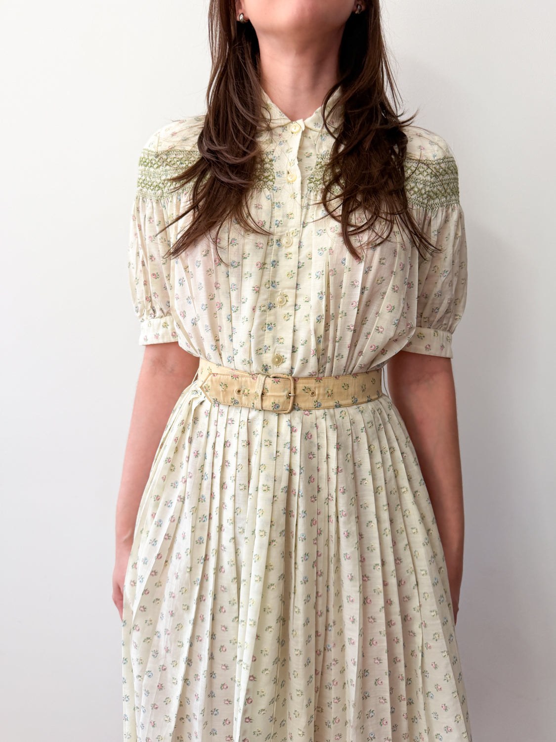 1950s Vintage Mary's Birthday Yellow Tiny Floral Dress 1958