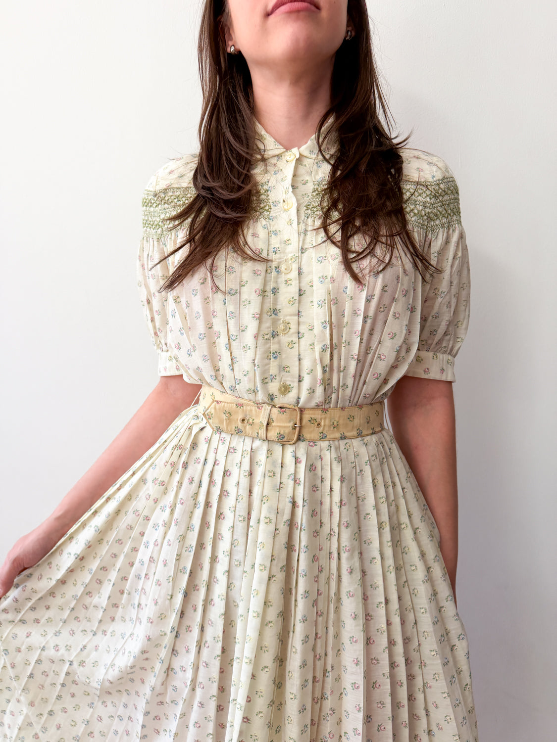 1950s Vintage Mary's Birthday Yellow Tiny Floral Dress 1958