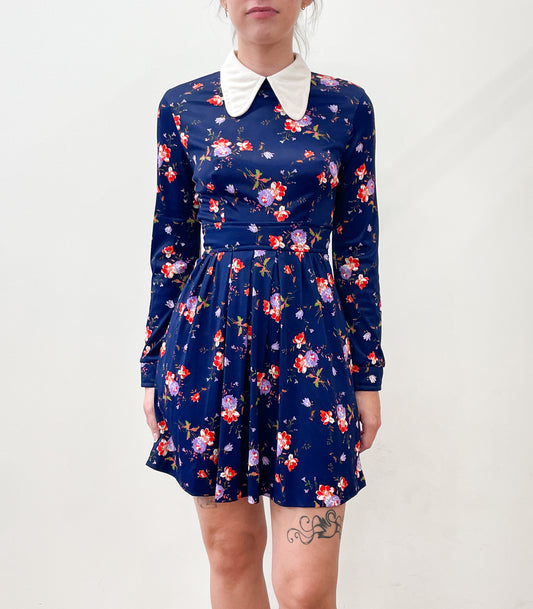 1970's Vintage Dog Ear Collar Floral Mod Dress