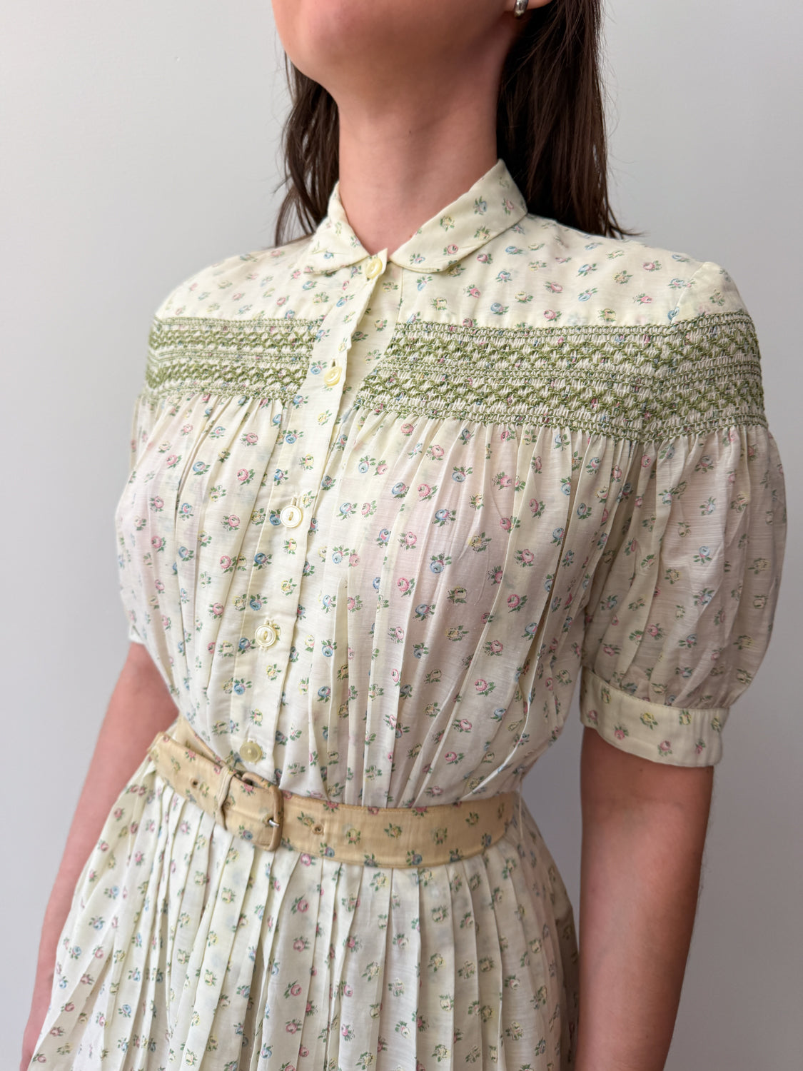 1950s Vintage Mary's Birthday Yellow Tiny Floral Dress 1958