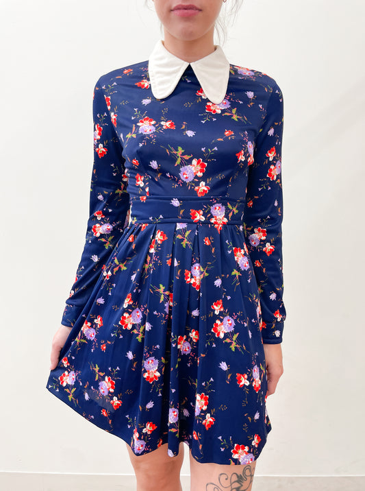 1970's Vintage Dog Ear Collar Floral Mod Dress
