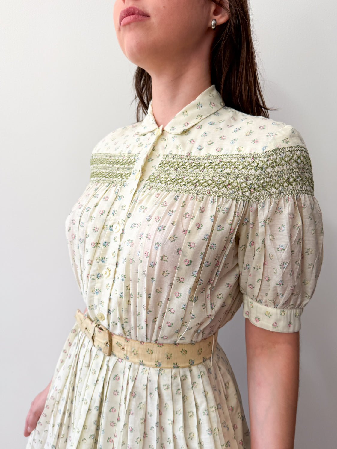 1950s Vintage Mary's Birthday Yellow Tiny Floral Dress 1958