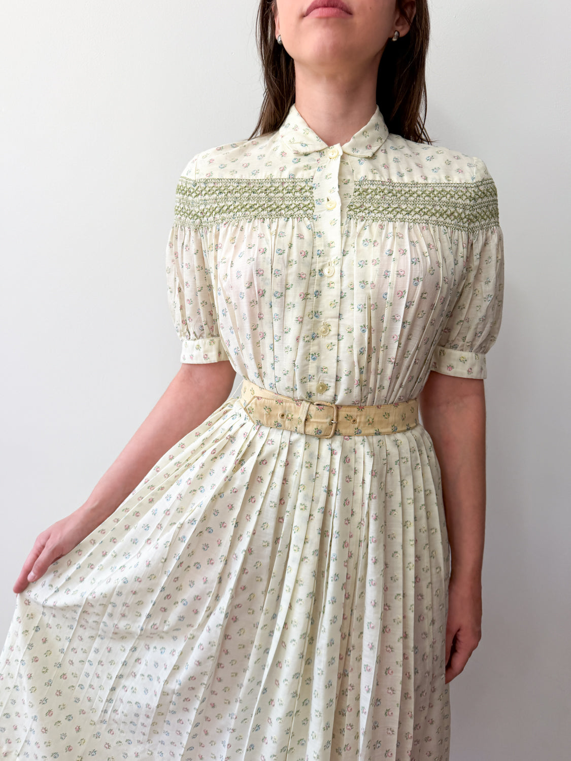 1950s Vintage Mary's Birthday Yellow Tiny Floral Dress 1958