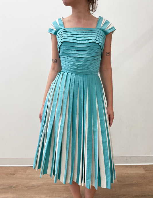 1950s Vintage Teal and White New Look Party Dress