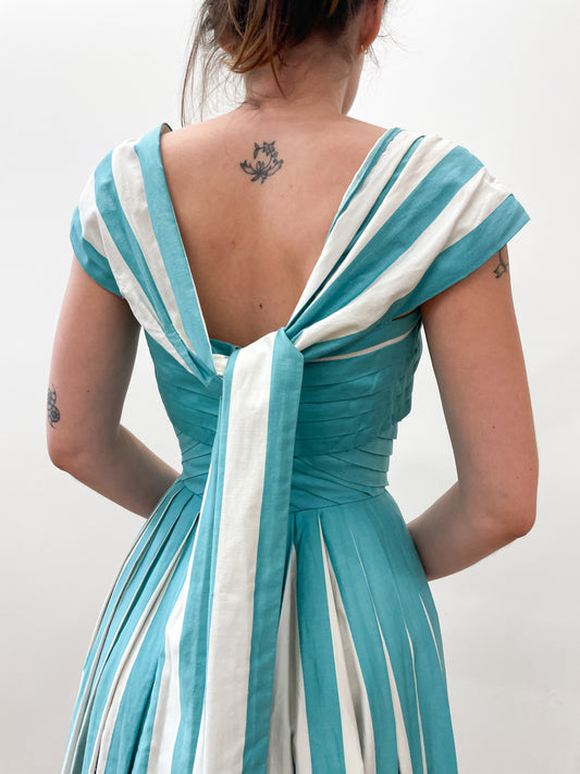 1950s Vintage Teal and White New Look Party Dress