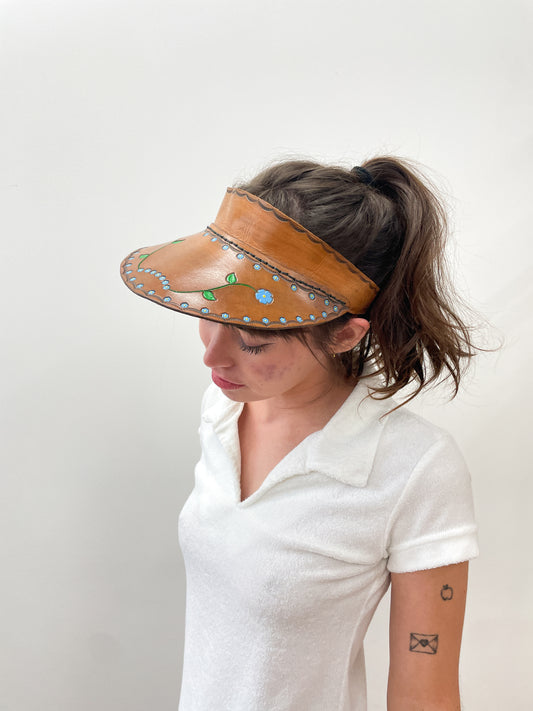 1970s Vintage Tooled Leather Floral Visor