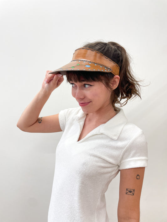 1970s Vintage Tooled Leather Floral Visor