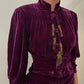 1920s Vintage Plum Silk Velvet Dress with Brass Tassles