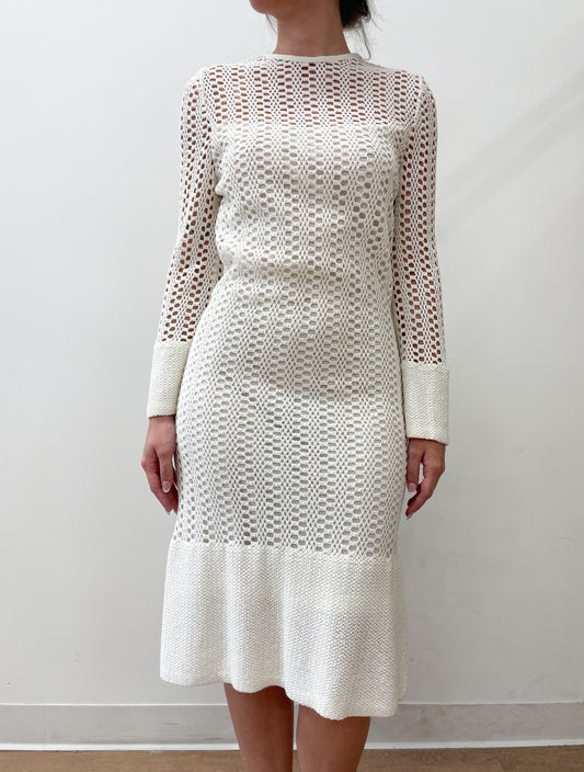 1970's Vintage White Crochet Dress with Bell Sleeves