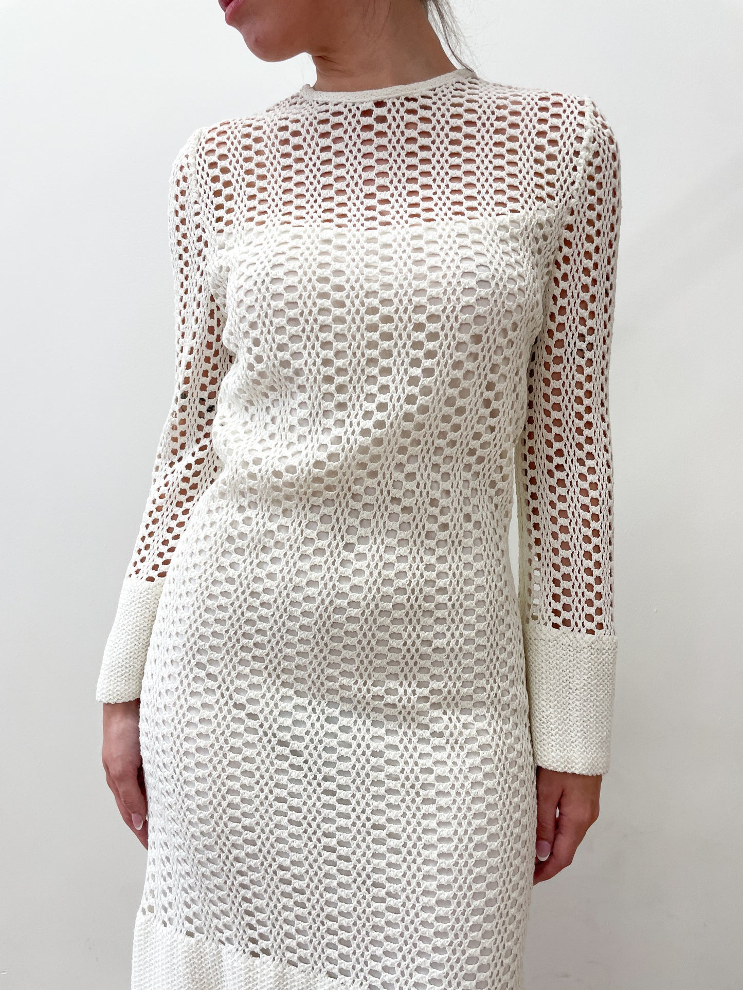 1970's Vintage White Crochet Dress with Bell Sleeves