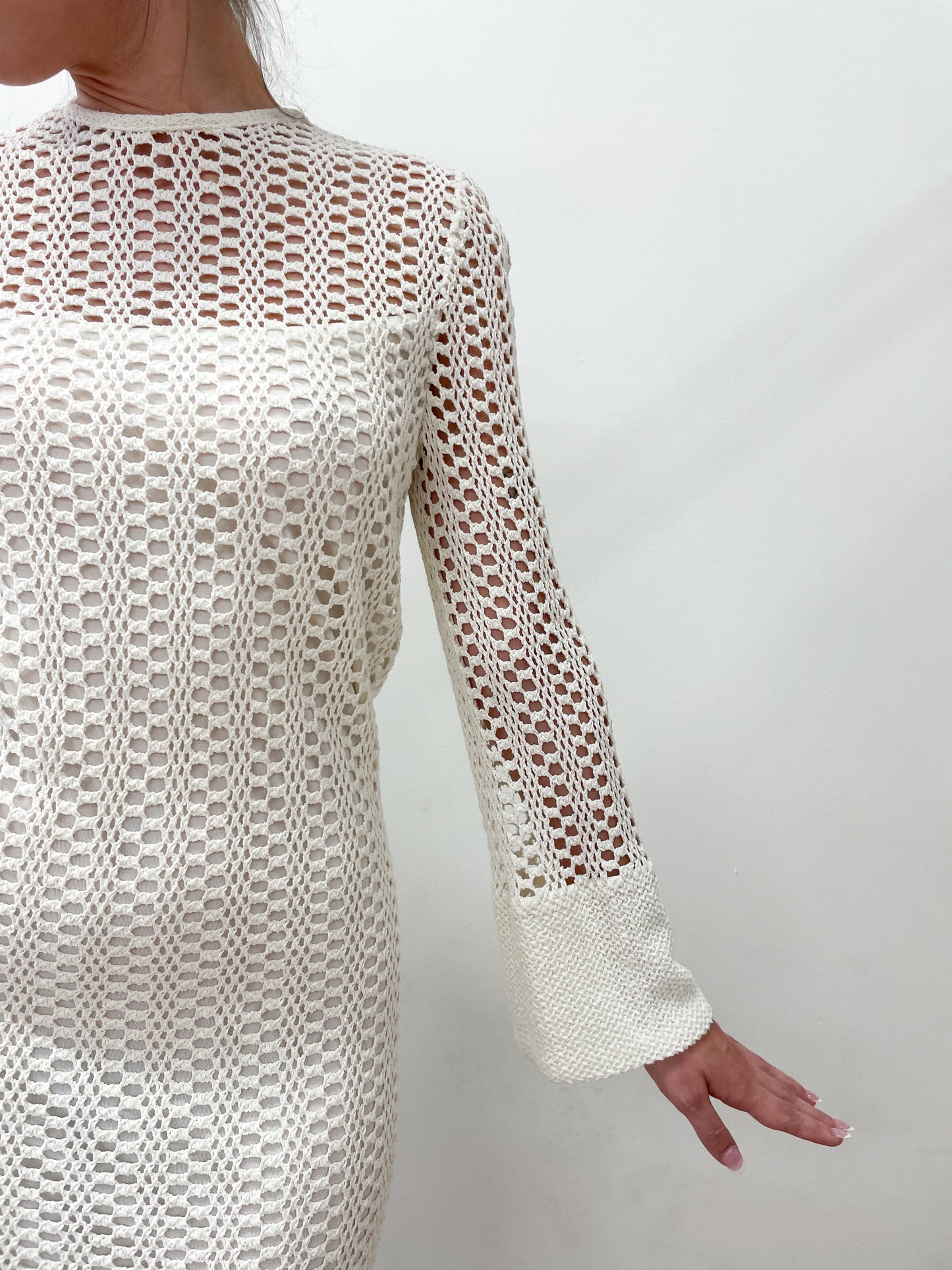 1970's Vintage White Crochet Dress with Bell Sleeves
