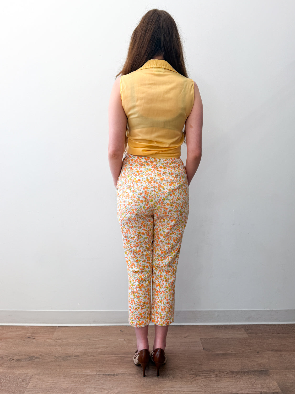 1960s Vintage U.S.A Made High-Waisted Floral Cotton Pencil Pants