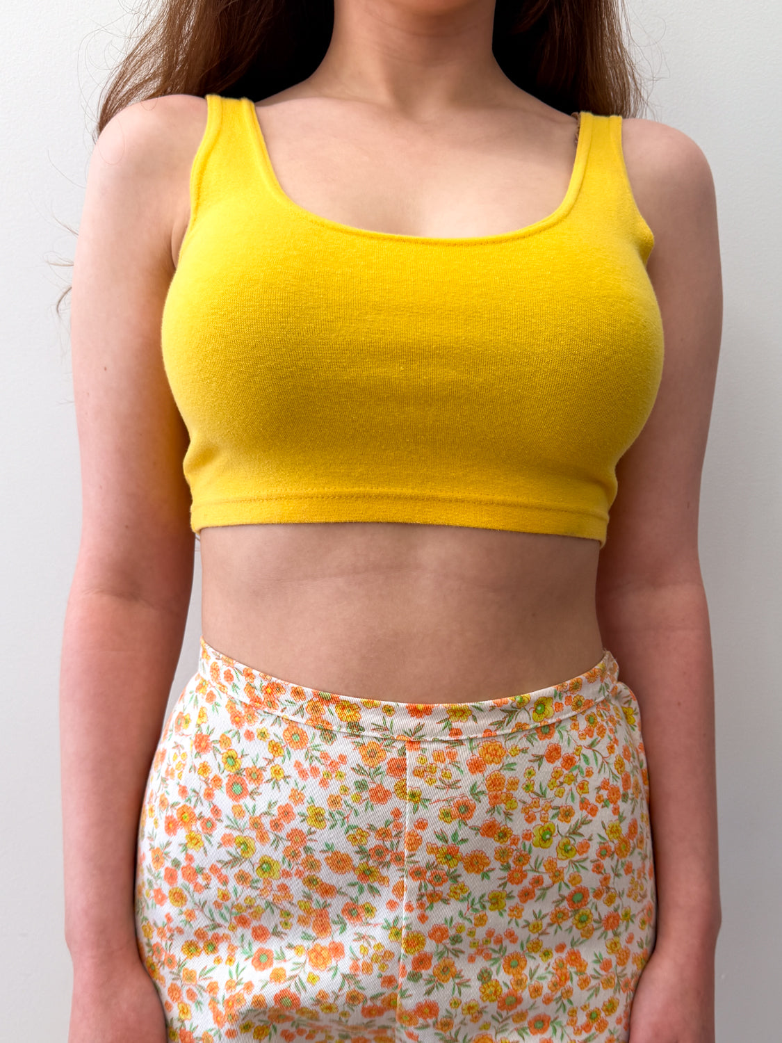 1990s Vintage Bright Yellow Cotton Crop Top