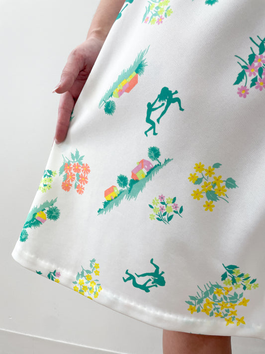 1970's Vintage Frolicking In The Garden Keyhole Dress