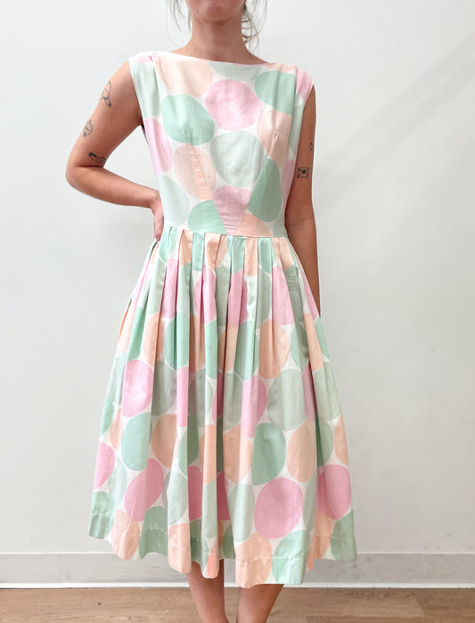 1950's Vintage Pastel Polka Dot Fit and Flare Dress