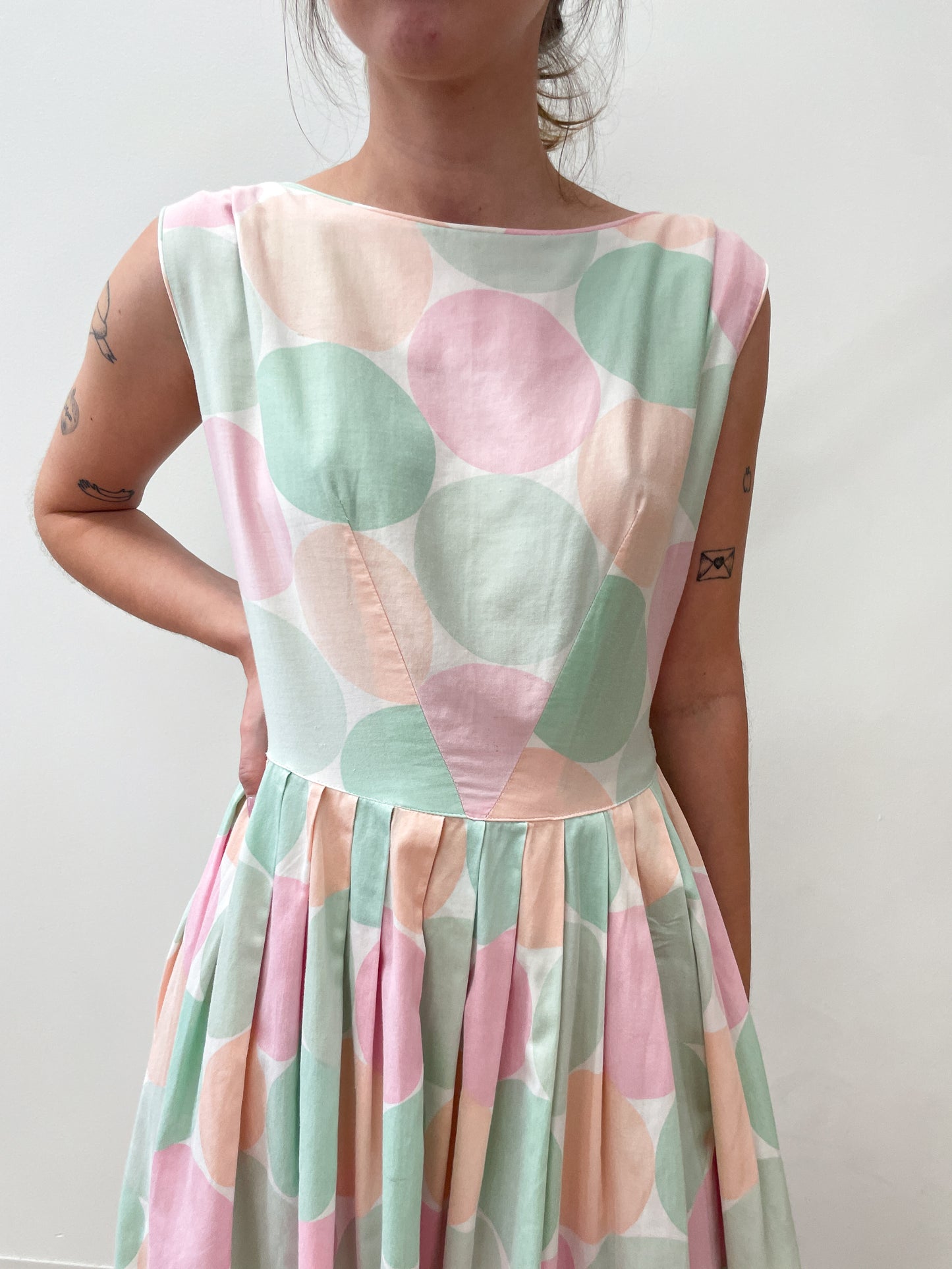 1950's Vintage Pastel Polka Dot Fit and Flare Dress