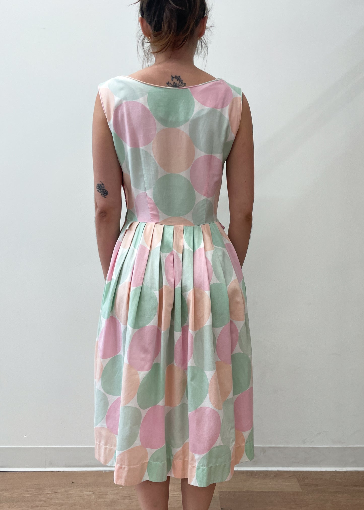 1950's Vintage Pastel Polka Dot Fit and Flare Dress
