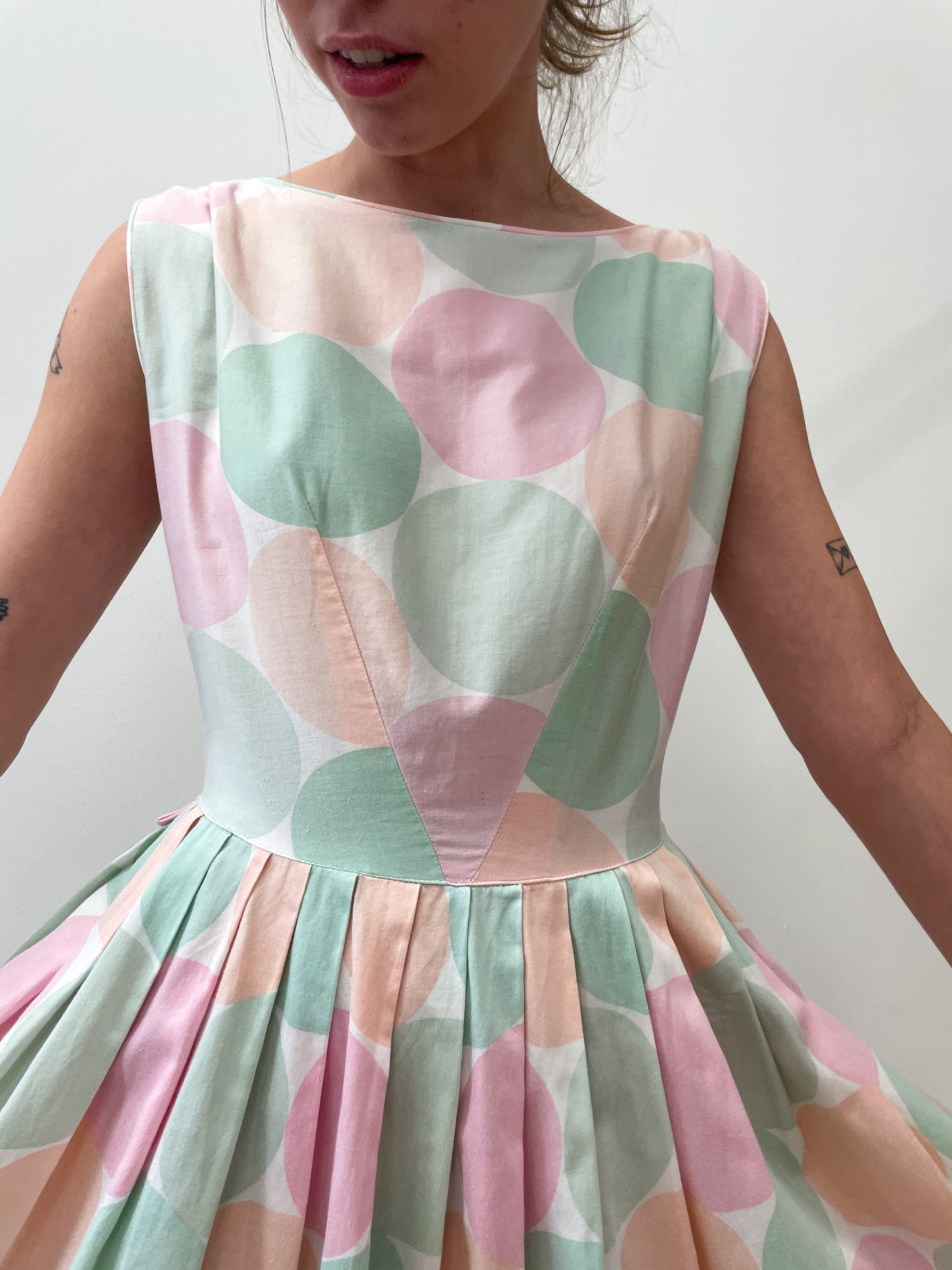 1950's Vintage Pastel Polka Dot Fit and Flare Dress