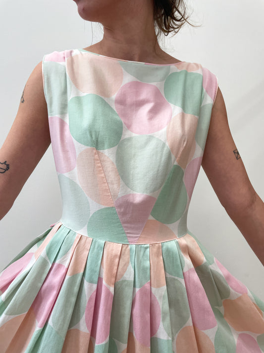 1950's Vintage Pastel Polka Dot Fit and Flare Dress