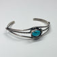 1970s Vintage Sterling and Turquoise Natural Stone Feather Cuff Bracelet
