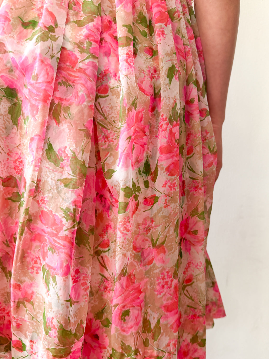 1950s Vintage Spring Eternal Pink Floral Pleated Party Dress