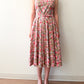 1950s Vintage Pink and Grey Floral Fit and Flare Cotton Sun Dress