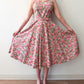 1950s Vintage Pink and Grey Floral Fit and Flare Cotton Sun Dress