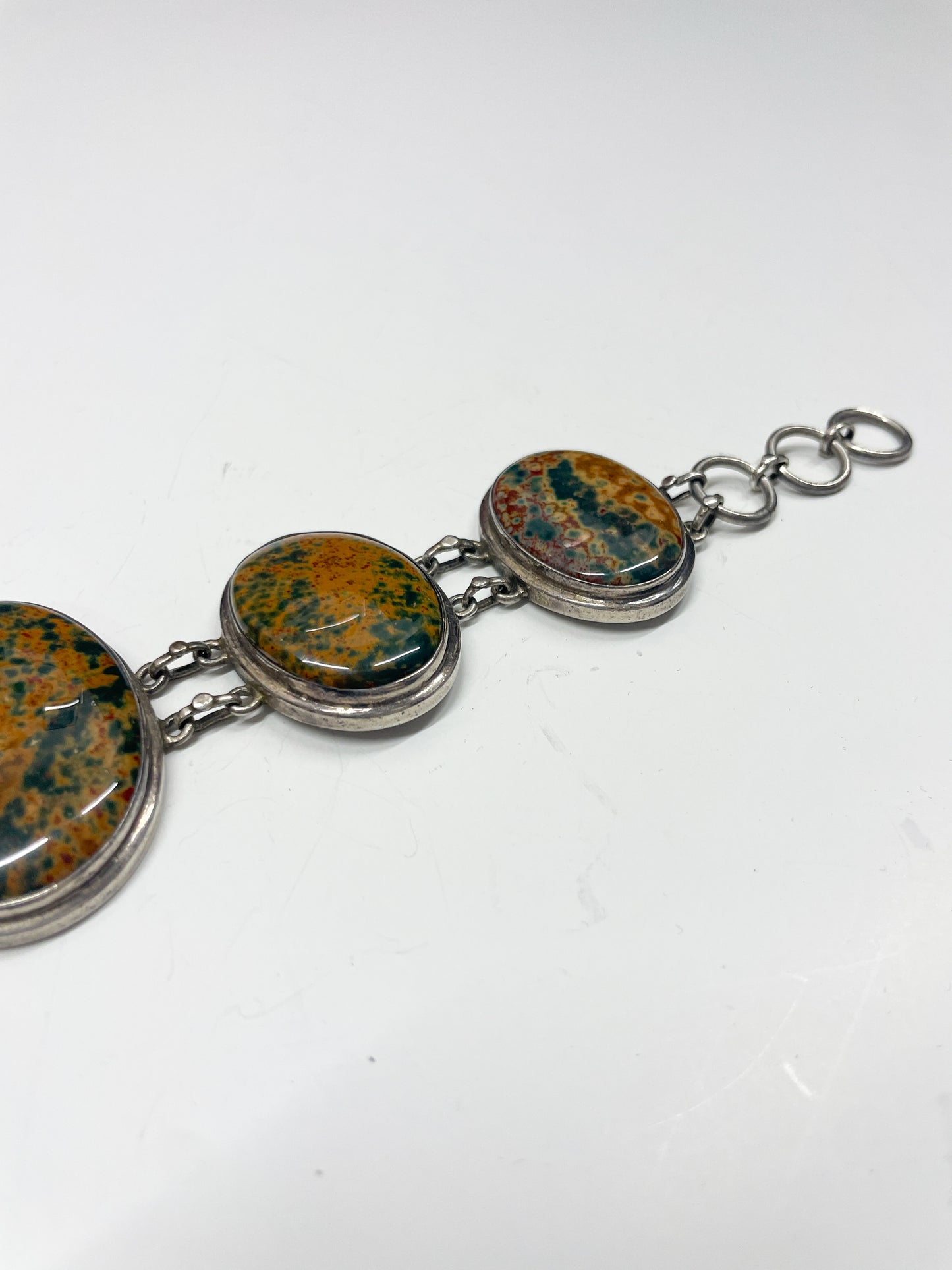 1970s Vintage Sterling and Jasper 5 Ovals Bracelet