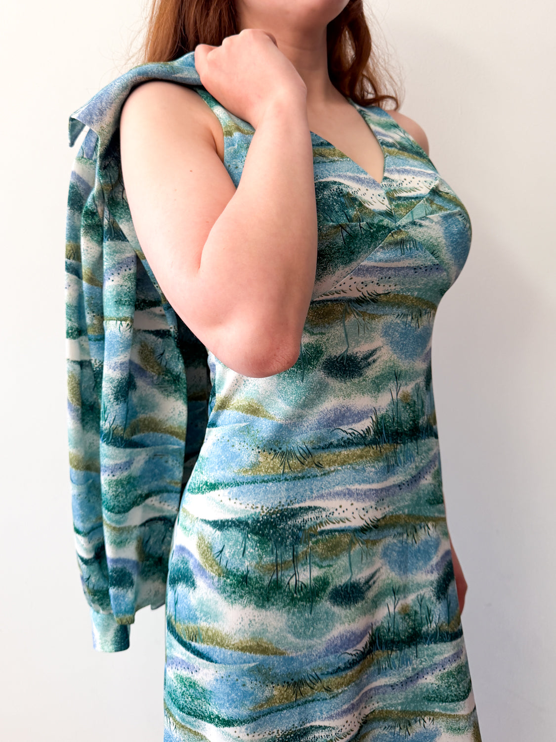1970s Vintage Trees and Reeds Maxi Summer Dress