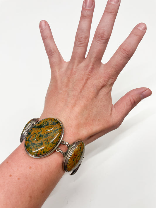 1970s Vintage Sterling and Jasper 5 Ovals Bracelet