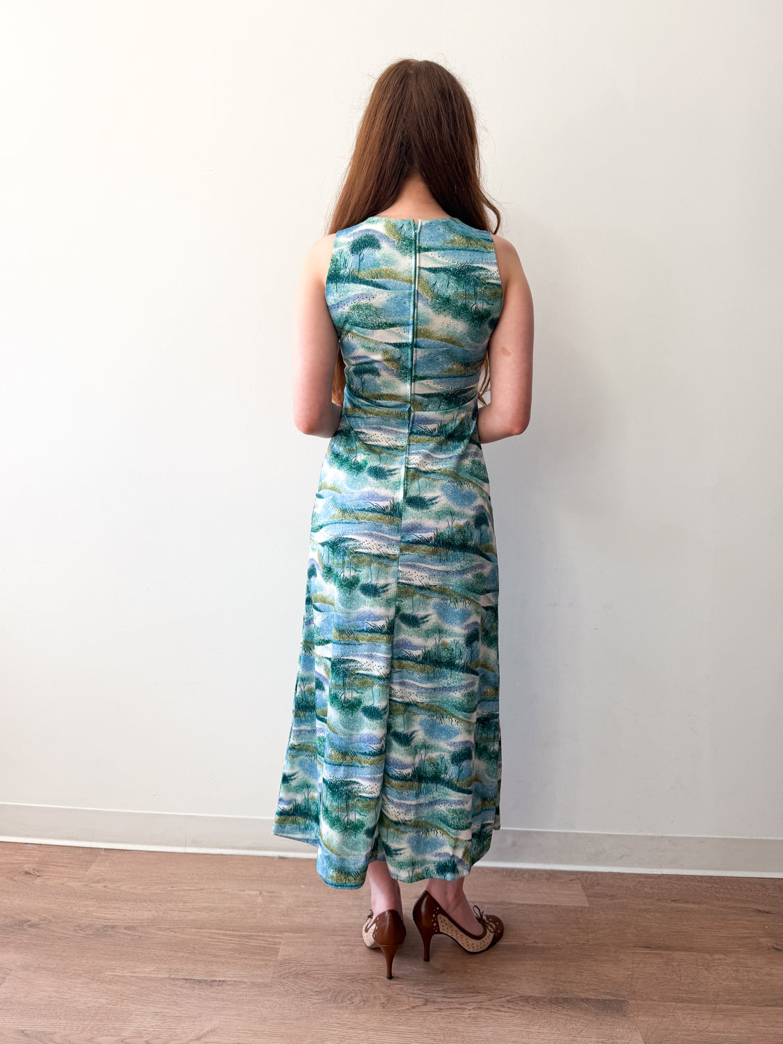 1970s Vintage Trees and Reeds Maxi Summer Dress