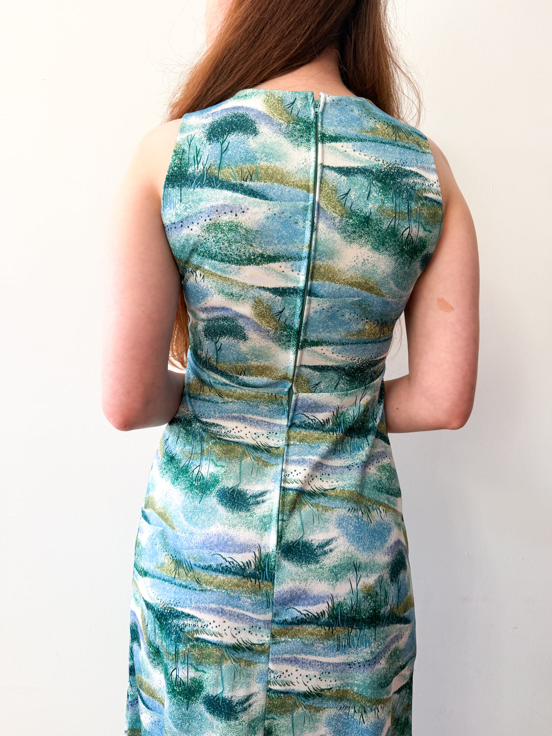 1970s Vintage Trees and Reeds Maxi Summer Dress