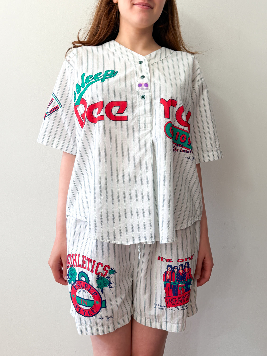 1990s Vintage Esleep & Co Baseball Jersey Style Pajama Set - Deadstock!