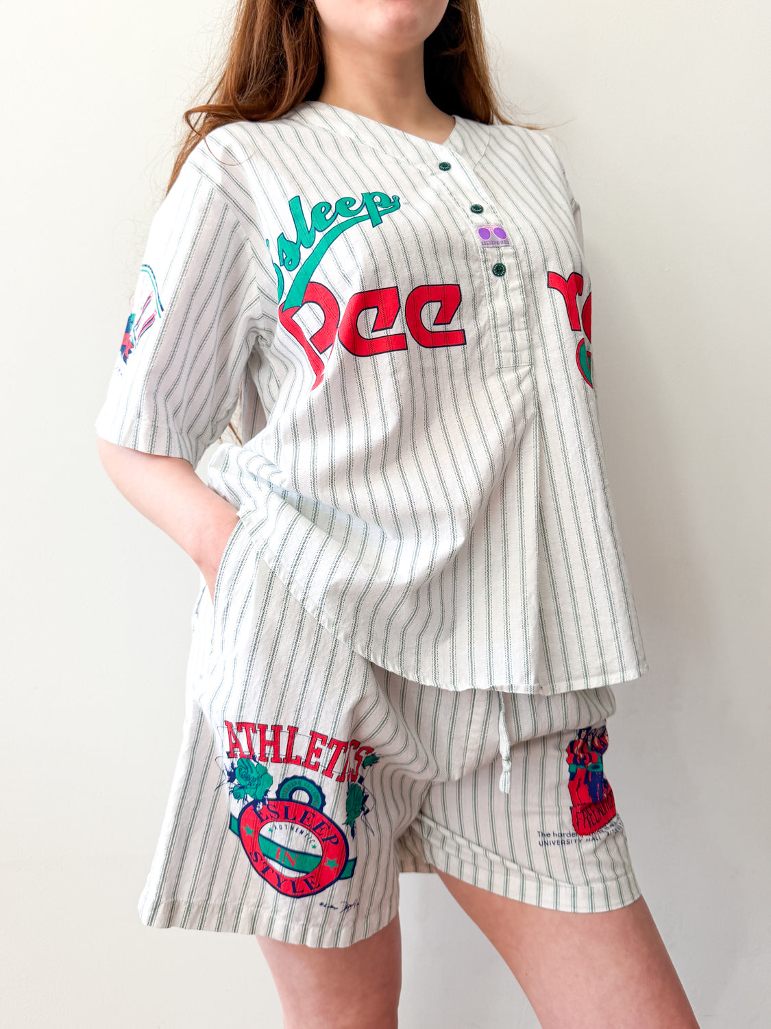 1990s Vintage Esleep & Co Baseball Jersey Style Pajama Set - Deadstock!