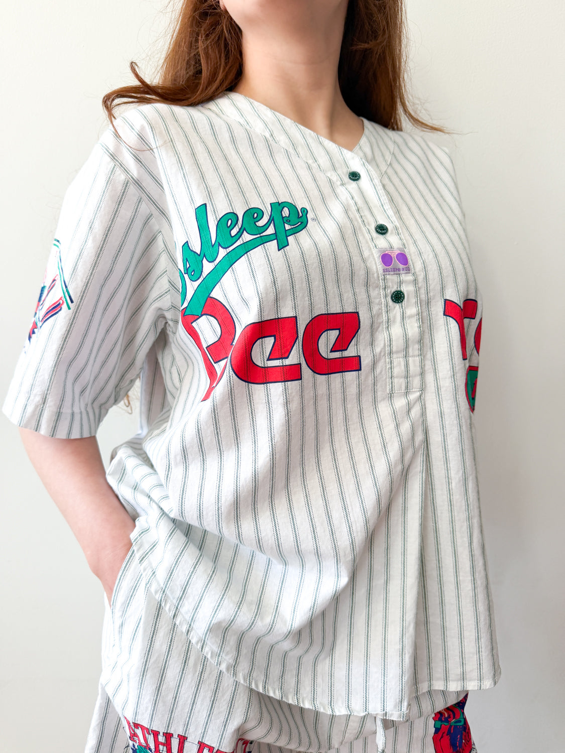 1990s Vintage Esleep & Co Baseball Jersey Style Pajama Set - Deadstock!