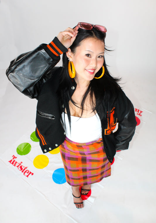 1960s Vintage Leo High School Black and Orange Letterman Jacket