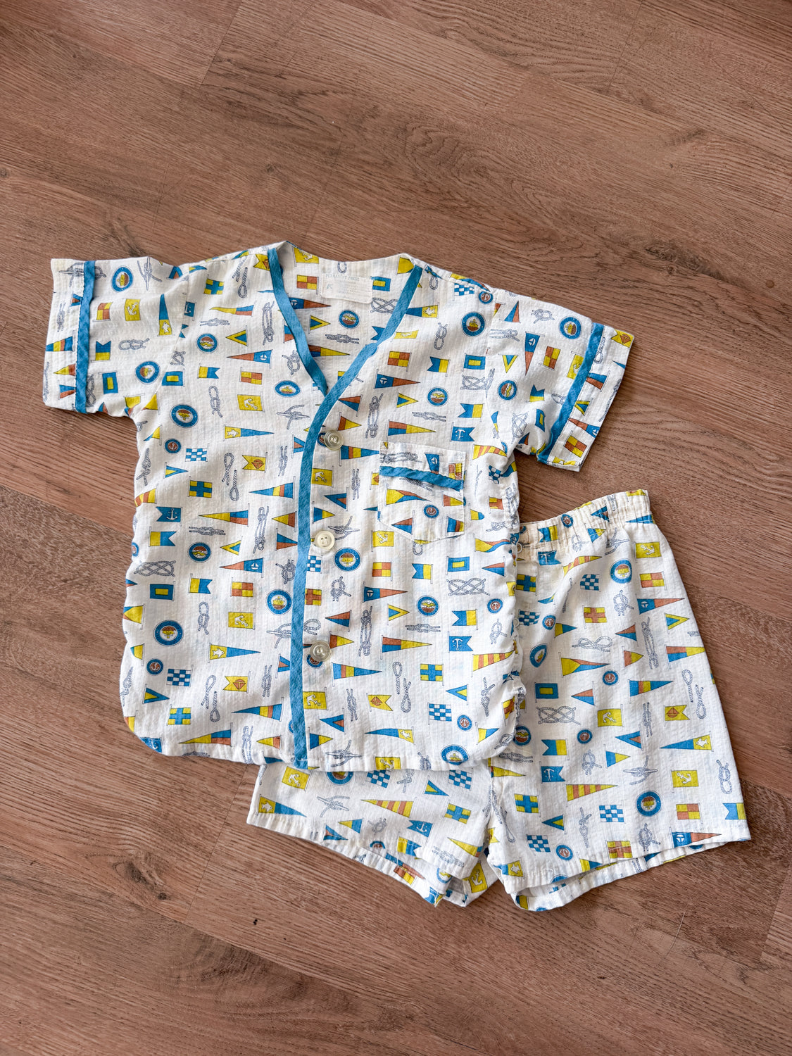 1960s Vintage Sailing Flags Novelty Print Kids Pajama Set